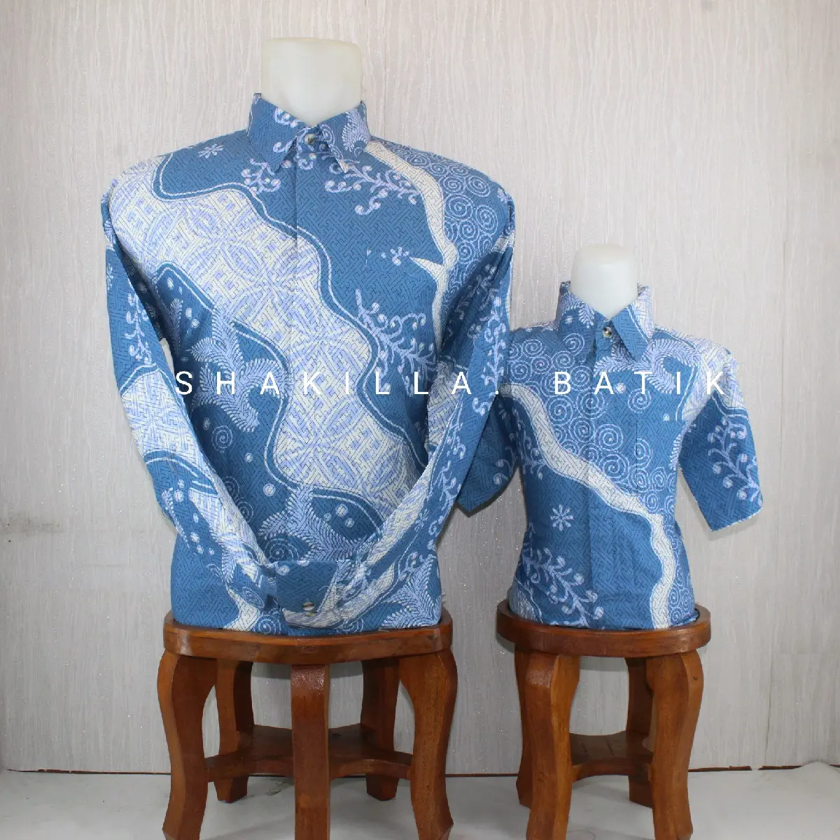 SH22..Kemeja Batik Pesta Couple Ayah anak Bahan Katun Premium Lapis Furing Hero Warna Biru Muda