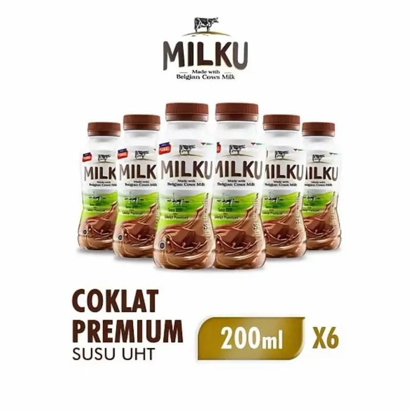 MILKU Susu Milku Isi 6 Pcs Rasa Coklat Premium 200ml x6 UHT Made with Belgian Cow's Milk