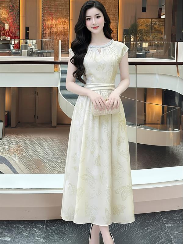 MIỄN SHIP MDU4358 Váy Lụa Hàn - Thiết Kế Cổ Đính Ngọc Trai Sang Trọng Dành Cho Nữ Women Dress