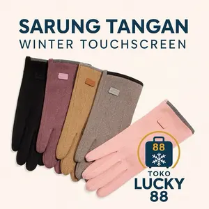 TOKO LUCKY 88 XQ8183 IMPORT Glove Woman Touchscreen Fur Rabbit Velvet Suede Winter Sarung Tangan Musim Dingin Wanita Lapis Bulu Velvet Hangat Tebal Fingerprint Salju Pink Maroon Khaki Black Grey