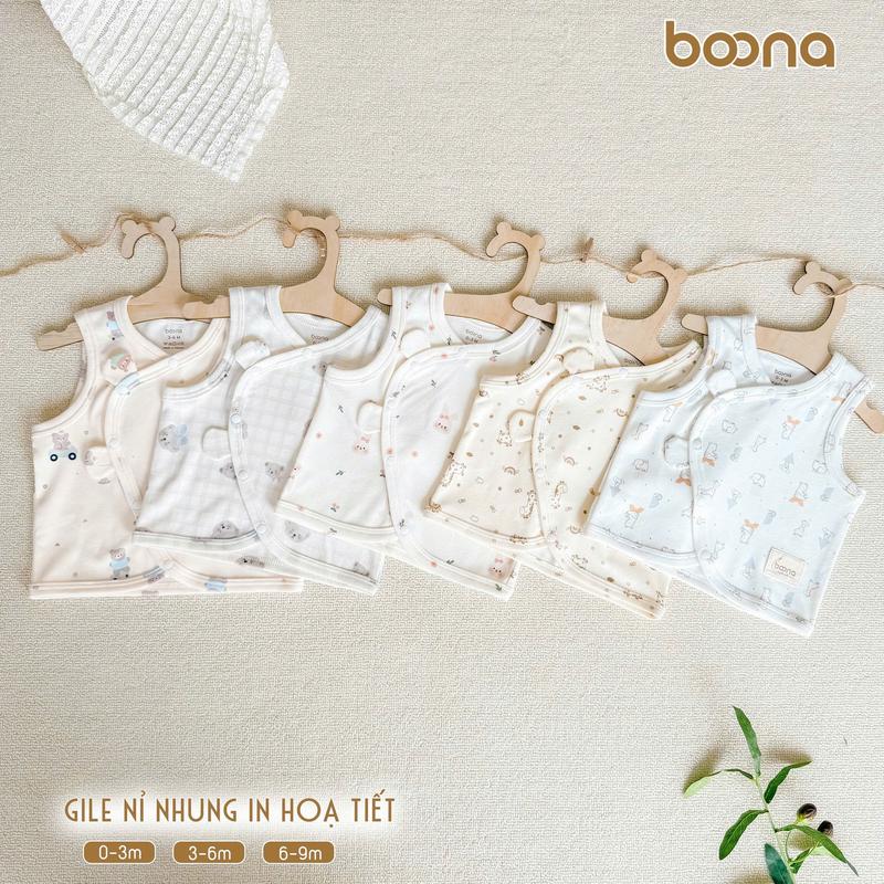 Áo Gile Nỉ Nhung Petit In Họa Tiết Cao Cấp Boona Dành Cho Bé Sơ Sinh 3-9Kg
