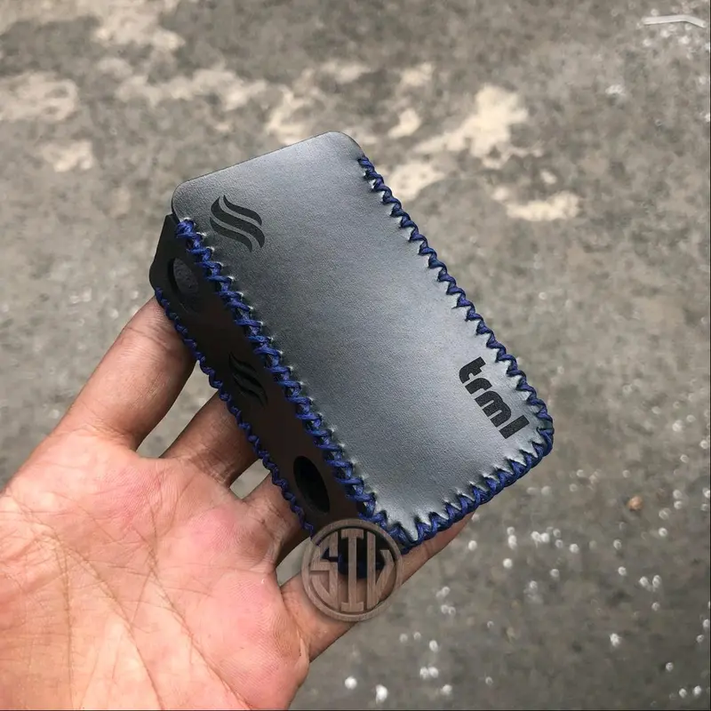 Leather Sleeve Case TRML T200 Kulit Hitam Biru Motif Polos Logo 3