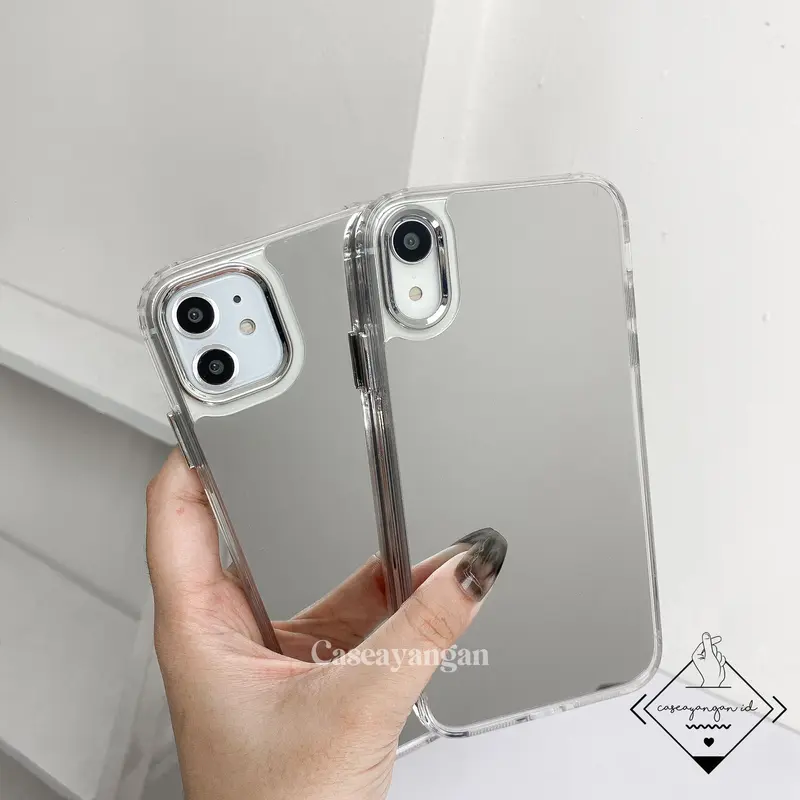 Clear Mirror Case For IP (7 - 15) 7 8 SE 2020 2022 PLUS X XS XR 11 12 13 14 15 PRO MAX Casing Lucu Silver Casing Hologram 0