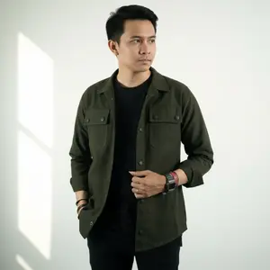 Kemeja Semi Parka Casual Army Lengan Panjang Bahan Canvas Size M L XL XXL Jaket Trucker Uniseks Keren Outer Pria Masa Kini Hitam Abu Semi Formal Distro Bandung