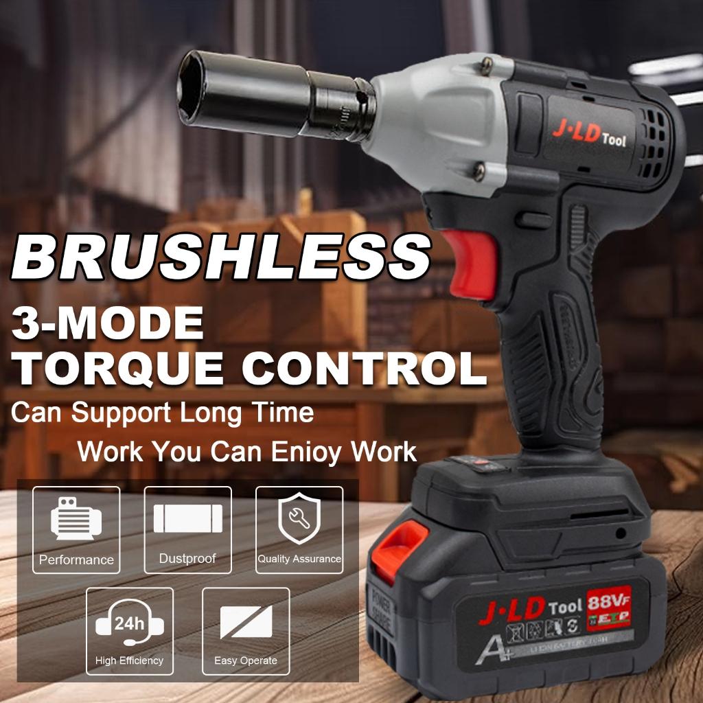 J.LD TOOL Mesin Bor Impact Wrench Cordless 88VF-4.0Ah 350NM dengan Kecepatan Variabel Torsi