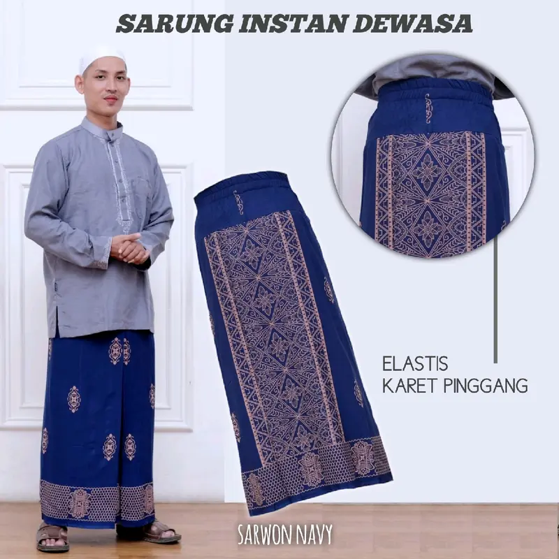 Sarung Instan Dewasa Motif Sarwon Tenun rayon Bahan Halus Modis dan Praktis Muslim - Kain, Pria Bali Putih Hitam 4