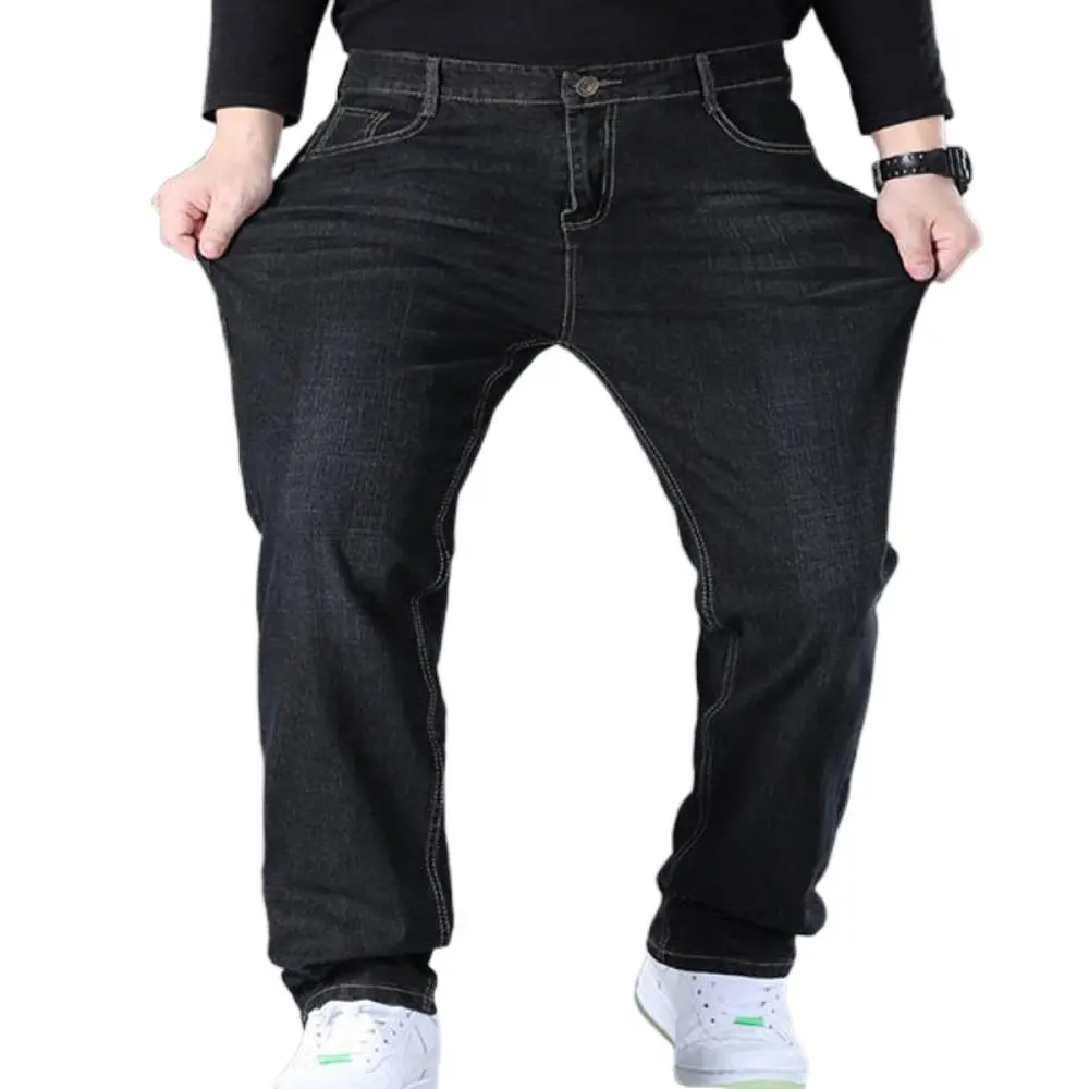 Breathable Plus Size Black Jeans for Men Oversize Casual Black Blue Baggy Pants