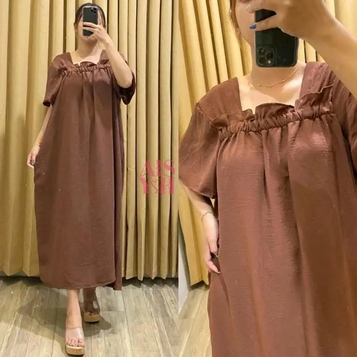 Daster Fuji Crinkle Airflow Kekinian Panjang - Homedress Ruffle Fuji Style Audy Maura Slim Premium dress 3/4 6