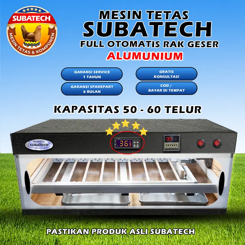 Mesin Tetas Telur Full Otomatis Penetas Rak Geser Alumunium MTFORG5060A SUBATECH Ayam Bebek Burung