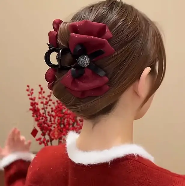Kẹp Tóc, Nơ Đỏ Năm Mới, Dành Cho Nữ, Kẹp Tóc Mùa Thu Và Mùa Đông, Kẹp Cá Mập Lưới Và Bong Bóng Trên Không, Kẹp Tóc Sau Đầu Women Cua