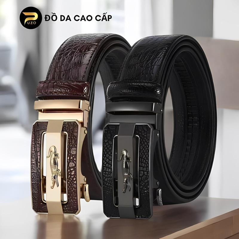 Loại 1 Thắt Lưng Nam PUZO Cao Cấp Da PU Dập Vân Khóa Tự Động Hợp Kim Chống Gỉ Không Bong Tróc TL02