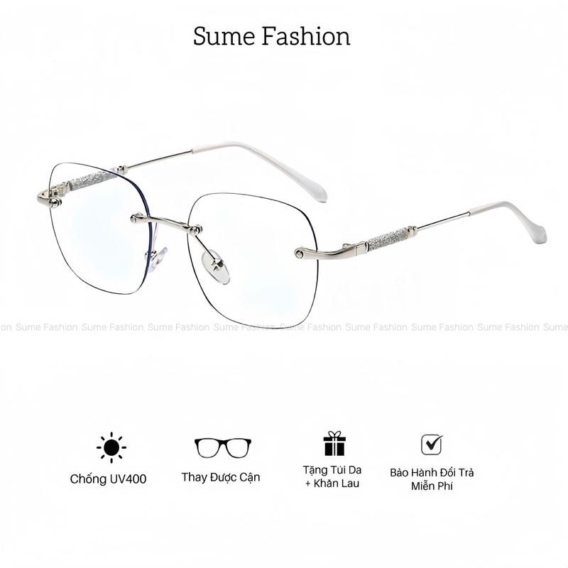 S58 Mắt kính mát tổng tài tỷ tỷ bên Trung tròng kính không viền chống nắng gọng kính cận nam nữ kim loại kim tuyến