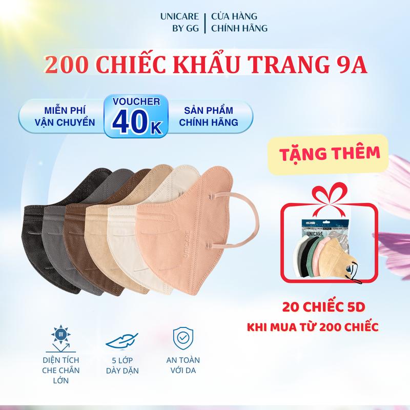 [200c giá sỉ] Khẩu Trang 9A UNICARE 5 lớp Dày Dặn, Form To, Che Kín Mặt, Kháng Khuẩn Chống Nắng toàn diện cho cả Nam và Nữ, Chống tia UV, mix màu thời trang trendy