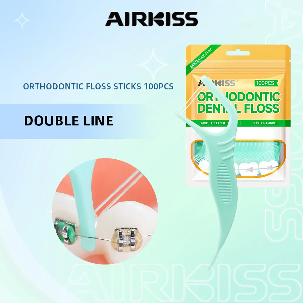 AIRKISS Double Line Dental Floss Stick Double Head 100PCS/Pack Braces Dental Floss Fragrance Oral
