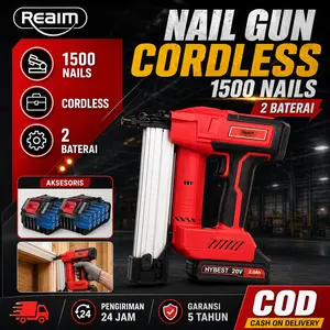 REAIM F30 Mesin Paku Tembak Nirkabel Lithium-Ion 20V Dilengkapi 2 Baterai 588V dan Charger Cepat Cocok Untuk Kayu Mebel Finishing Material Paku Lurus 15-50mm Sistem Anti Macet Desain Ergonomis Garansi 5 Tahun Kualitas Terjamin