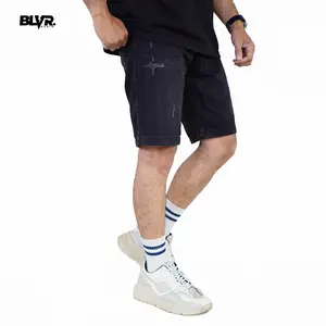 BLVRDNM Celana Jeans Pendek Pria Celana Denim Hitam Pendek