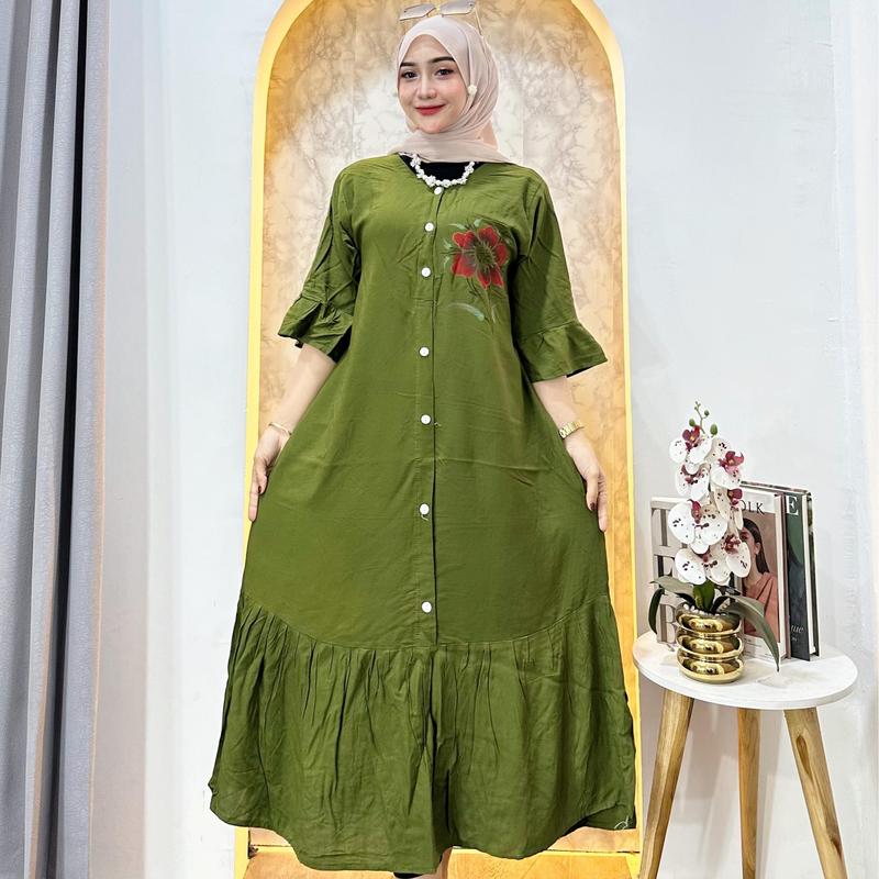 DASTER DRESS WANITA | Daster Wanita Polos Lengan 3/4 Rayon Premium Adem Nyaman Jatuh LD 110cm Busui Kancing Bumil Rampel Bawah Santai 7