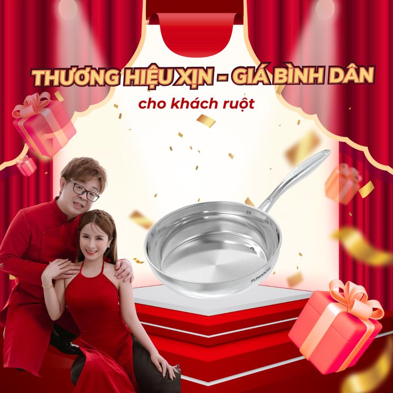   Giadinhnhanhan  Phiên Bản Cải Tiến  Chảo inox   không phủ chống dính  đa lớp liền khối đáy từ Sunhouse IN20-24-26M6E  Lòng chảo inox 304 an toàn cho sức khỏe - Đáy từ dùng cho mọi loại bếp 