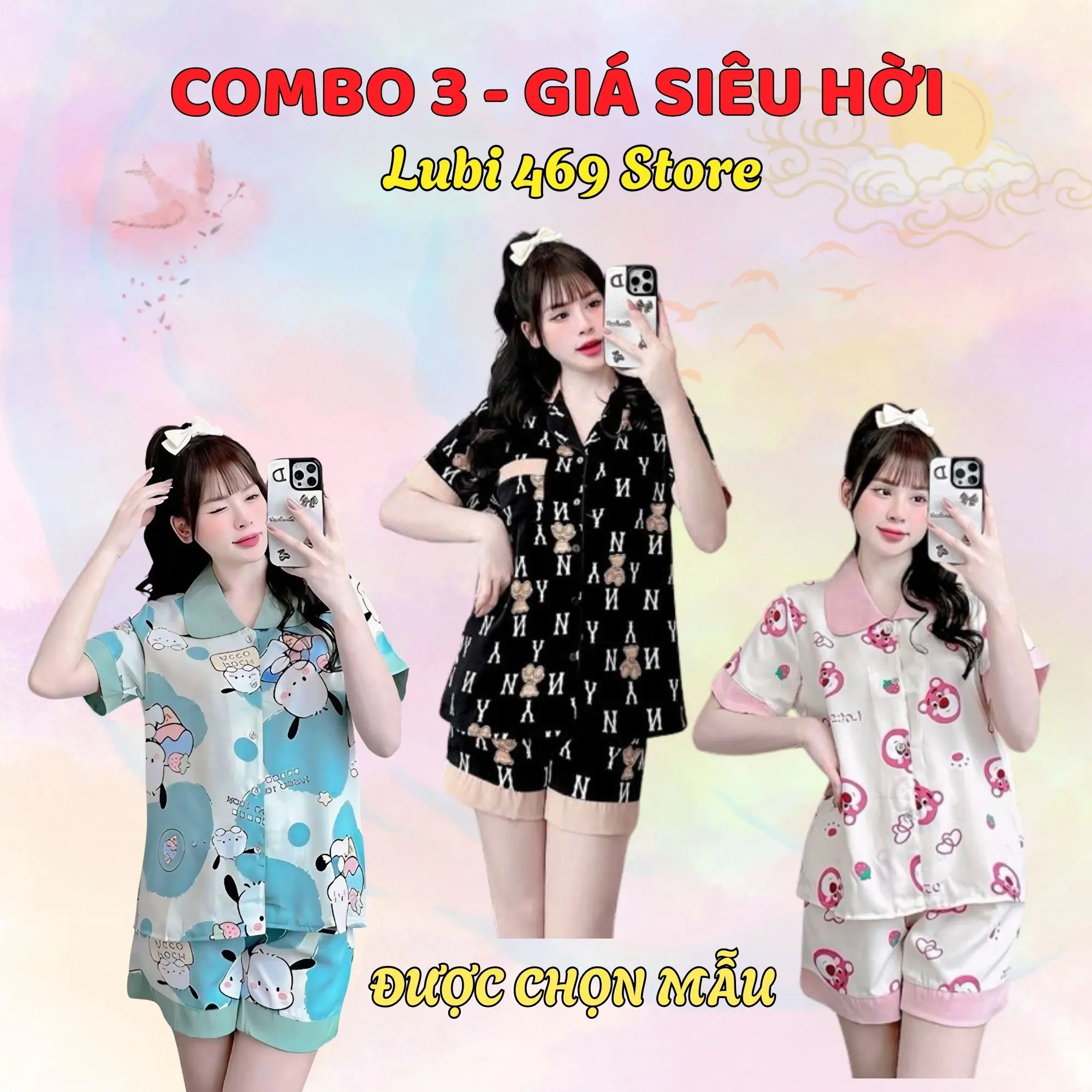 (COMBO TIẾT KIỆM) Combo 3 Bộ Đồ Ngủ Pyjama Nữ Quần Cộc Áo Cộc  – Mặc Thoáng Mát, Phối Viền Xinh, Họa Tiết Đa Dạng (Size M, L 35-57kg)- Phù Hợp Mặc Ở Nhà