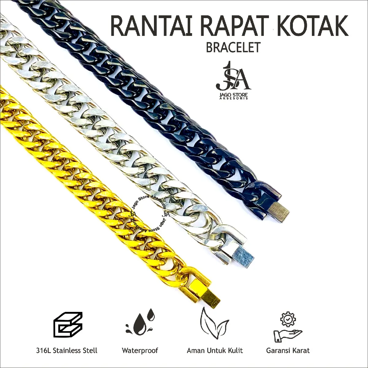Gelang Titanium Rantai Kotak Rantai Rapat Aksesoris Pria Wanita Kualitas Terbaik Terlaris Bracelets Dewasa