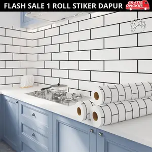 Wallpaper Sticker Dapur Motif Bata Anti Air Anti Minyak Tahan Panas 60cm x 3m Cocok untuk Kamar Mandi dan Dapur Alumunium Foil PVC Marmer