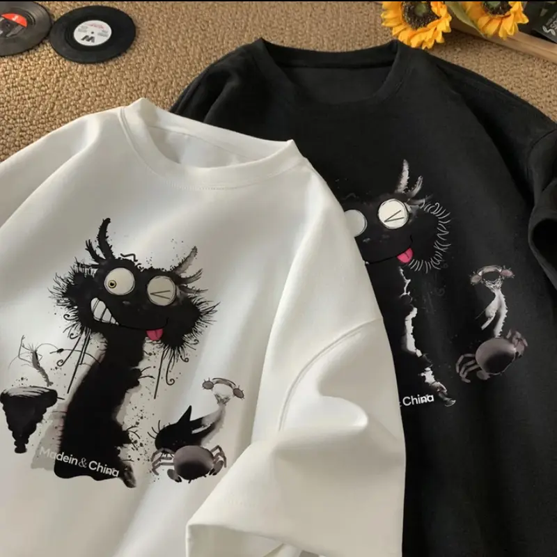Patung naga kartun Anime melepaskan T-shirt biasa untuk laki-laki dan perempuan pakaian jalanan 1