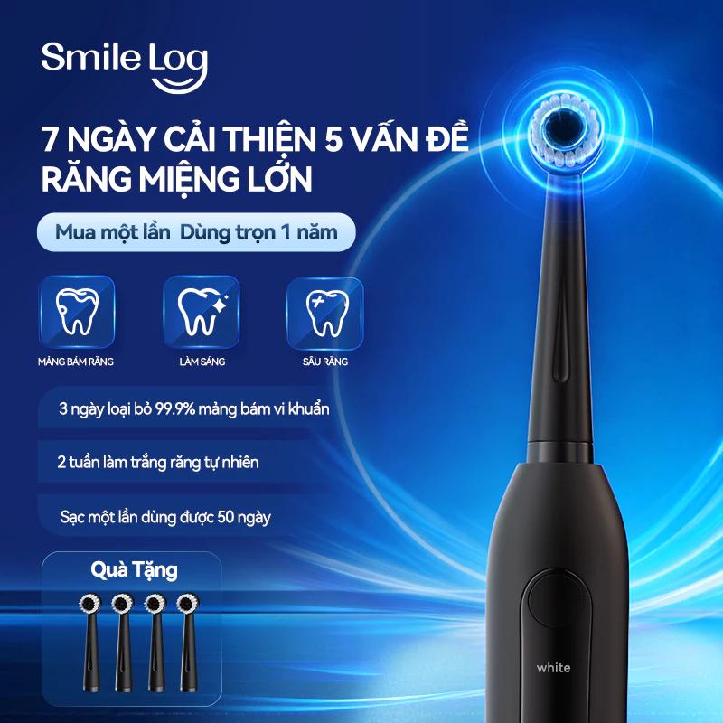 Bàn chải đánh răng điện Smile Log 2.0 với đầu tròn có thể thay thế, nhiều chế…