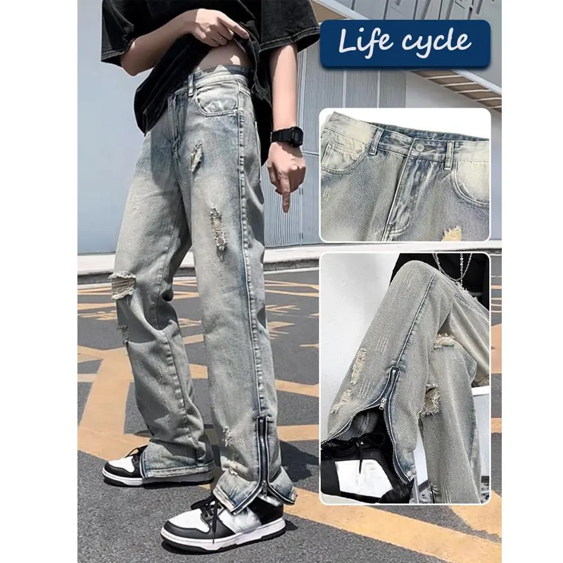 Life cycle Quần Jean Rách Dành Cho Nam quần jeans nam ống Đứng rộng suông rock revival chính hãng quần jean nam boy phố quần bò đẹp 2024 Ong Menswear Pants