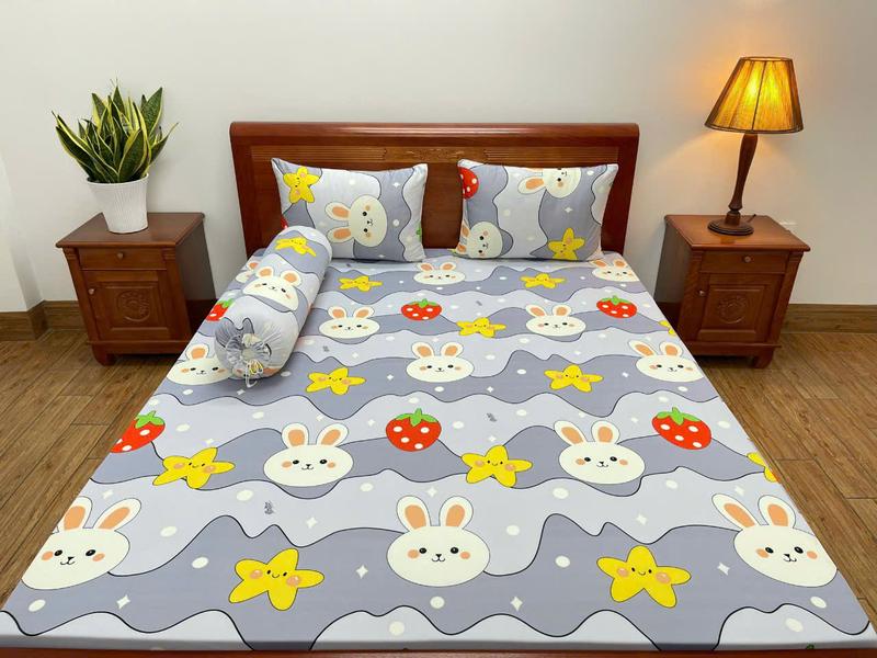 Ga Thun Lạnh Hàn Quốc 4 Món, Ga Giường Bo Thun vải in 3D,Ga bọc vỏ gối 40x60cm. 2