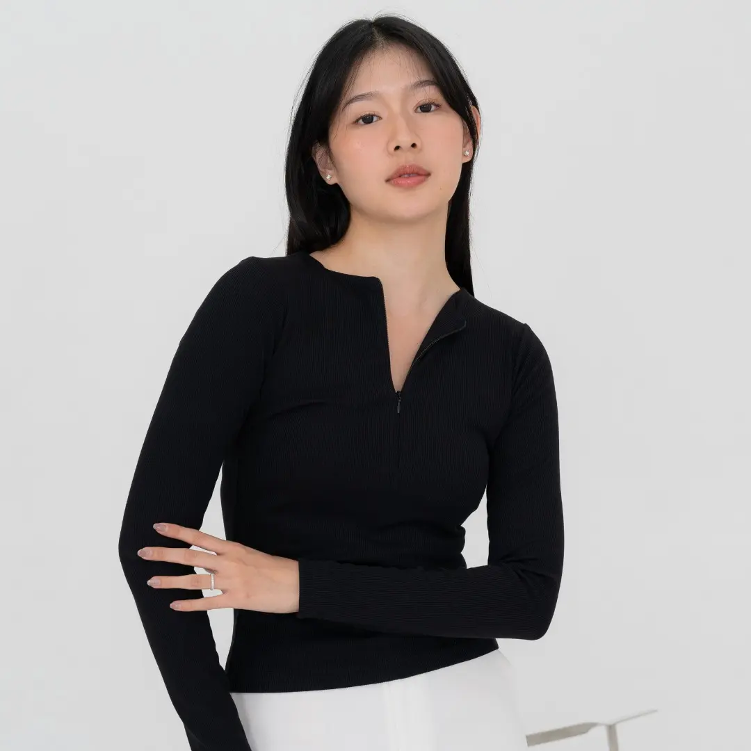 Caroline Top - Atasan Wanita Basic Lengan Panjang Baju Rib Knit Premium Long Sleeve