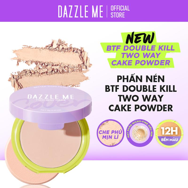  DAZZLE ME Phấn phủ kiềm dầu dạng nén Better than Filter Double Kill Two Way Cake Powder 9g Cosmetic Mỹ Phẩm 