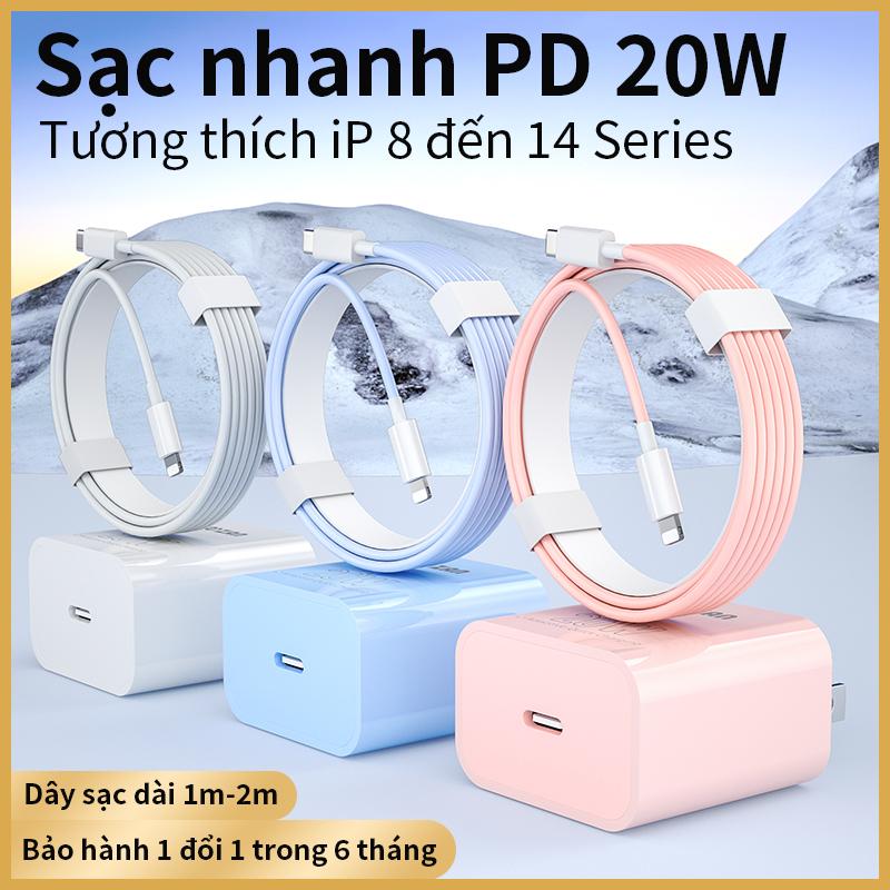 Bộ sạc nhanh IP Đầu sạc nhanh PD20W Cáp sạc nhanh 1m 2m,Trắng Xanh hồng sạc 30 phút đầy đủ 60 % Bảo Hành Đổi Mới 6 Tháng