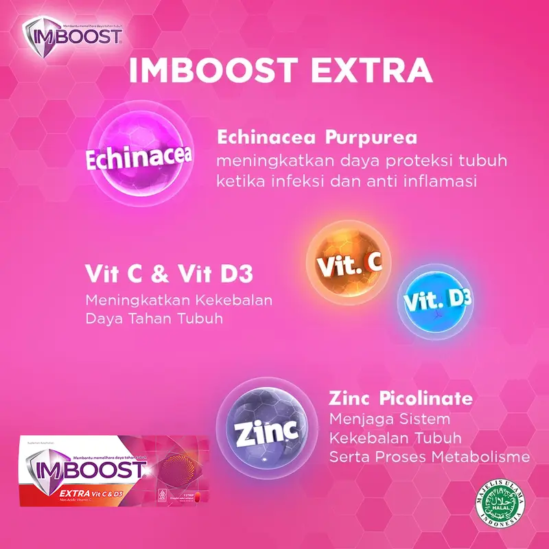 Imboost Extra Vit C & D3 Suplemen Tablet Daya Tahan Tubuh Non-Acidic Vitamin C isi  1 Strip @8 Kaplet 2