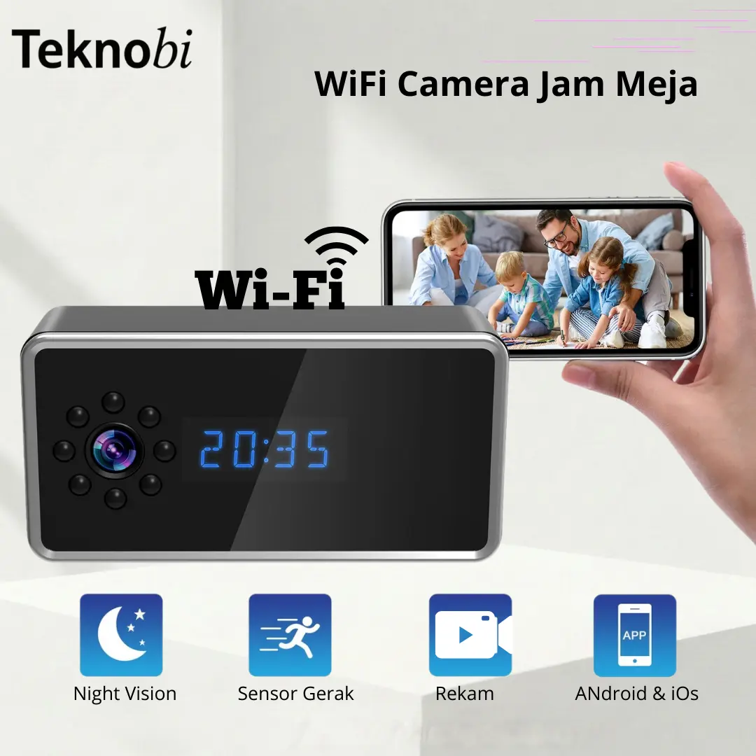 Teknobi IP Camera CCTV Baby Monitor Kamera Mini Komunikasi 2 Arah  Jam Meja Bayi