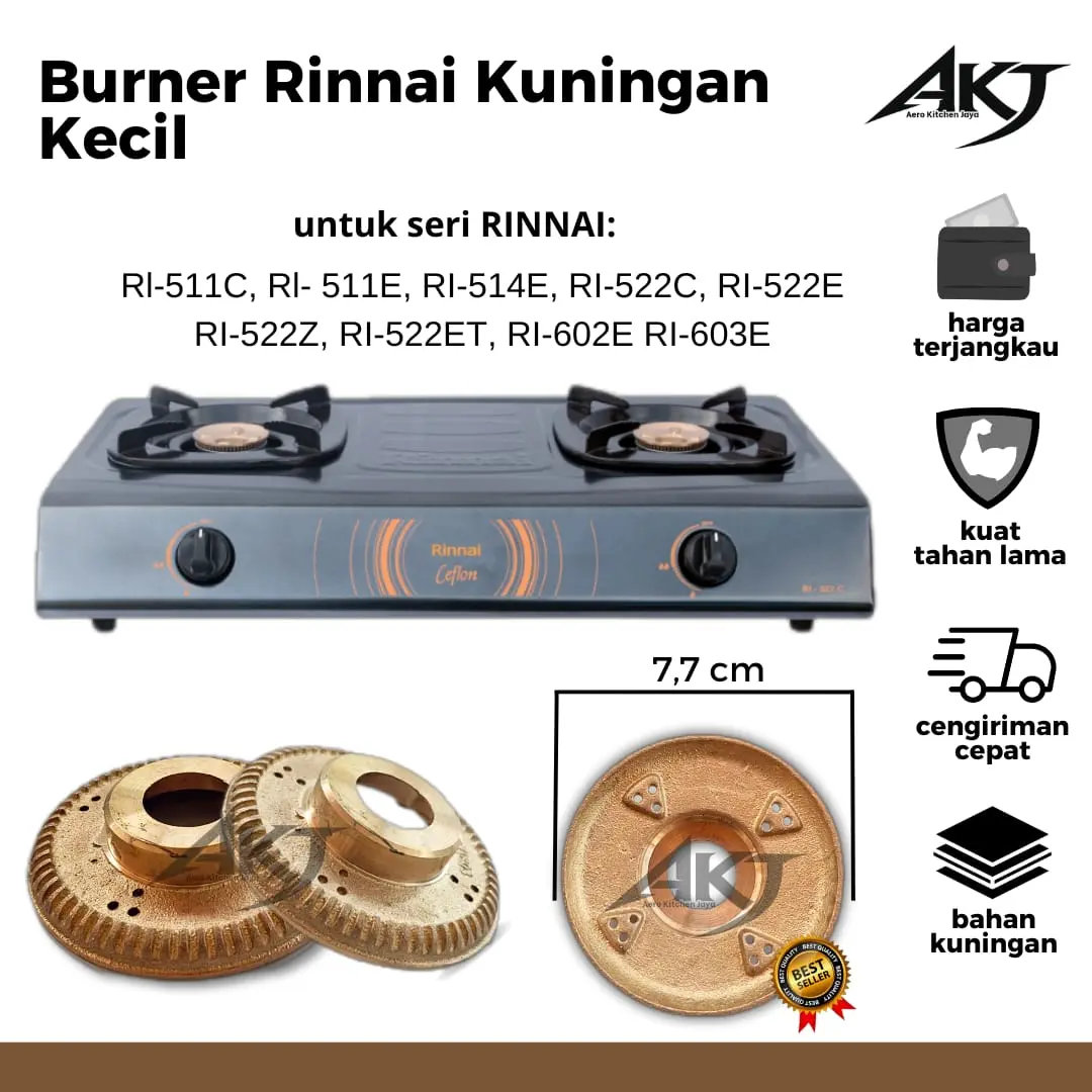 Burner Kompor Gas RINNAI RIT-0272x03 Type 522C/E Kuningan Asli
