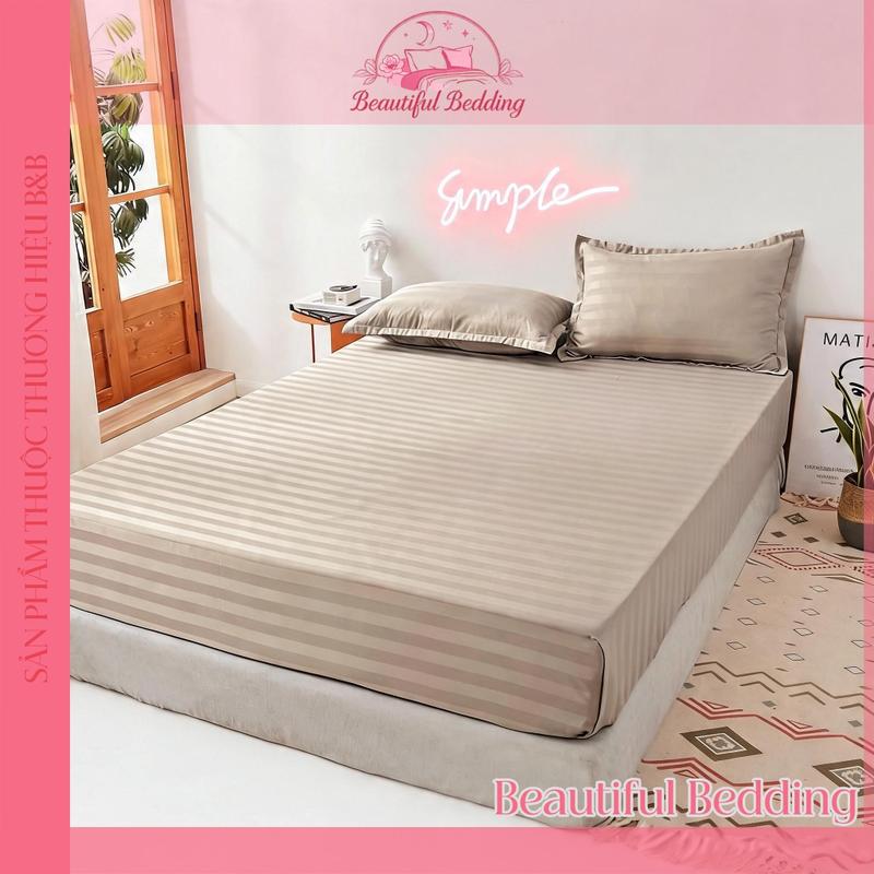Set Ga Gối Cotton 3F Vải Sọc Bóng Đẹp Bộ Ga Gối Cotton 3F Mềm Mượt Không Bai Xù