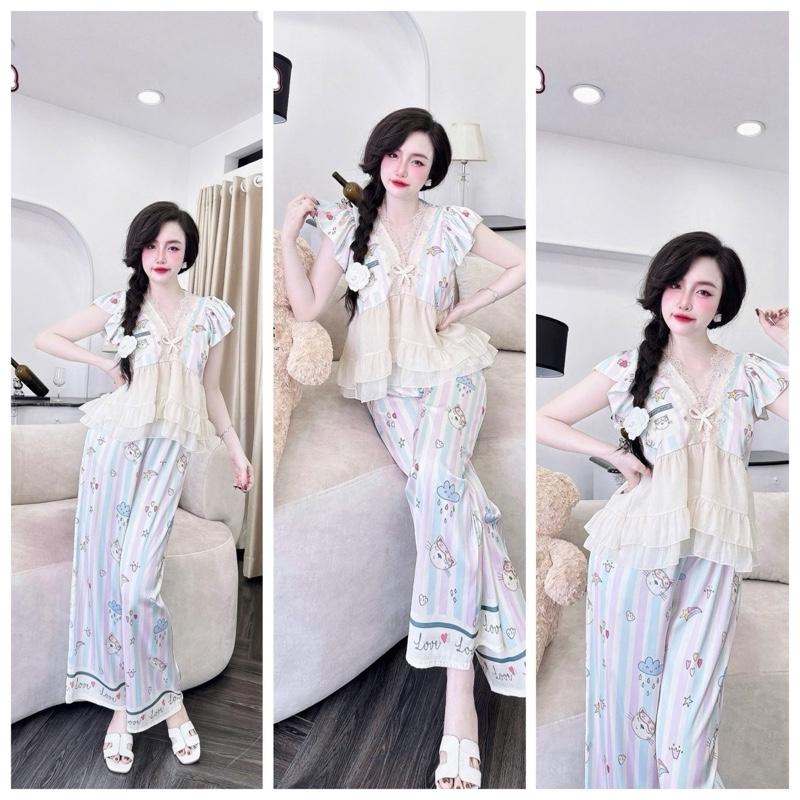  Bộ pijjama tiểu thư free size 40-55 kg lụa Latin mềm mịn  có túi quần   đồ bộ mặc nhà xinh pijama đẹp bộ đồ ngủ mẫu mới   