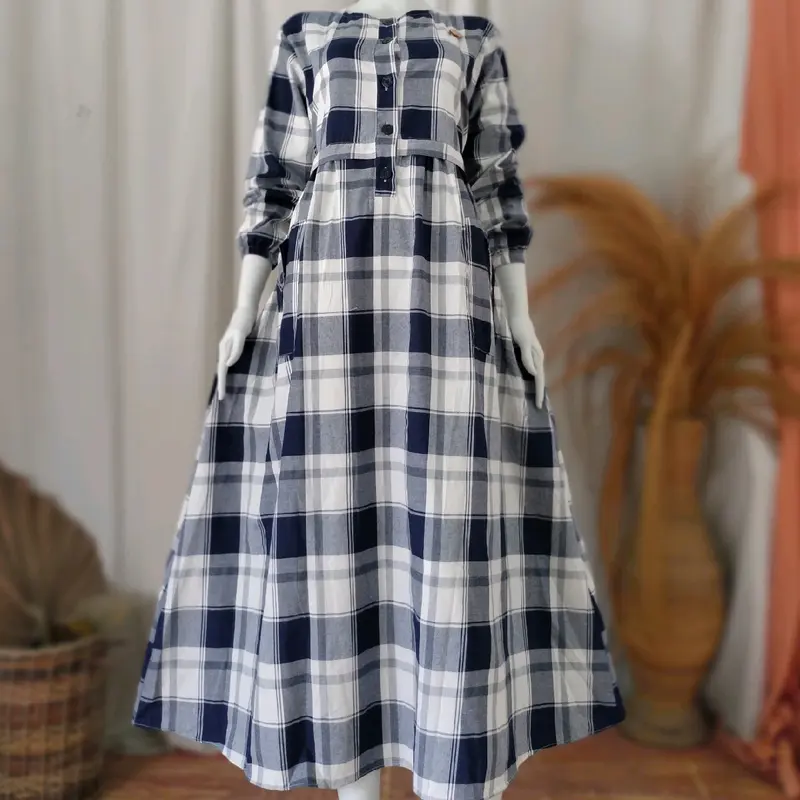 Gamis Triset katun haruka premium terbaru motif kotak elagand simple nyaman di pake halus lembut menyerap keringat bisa COD Kancing 2
