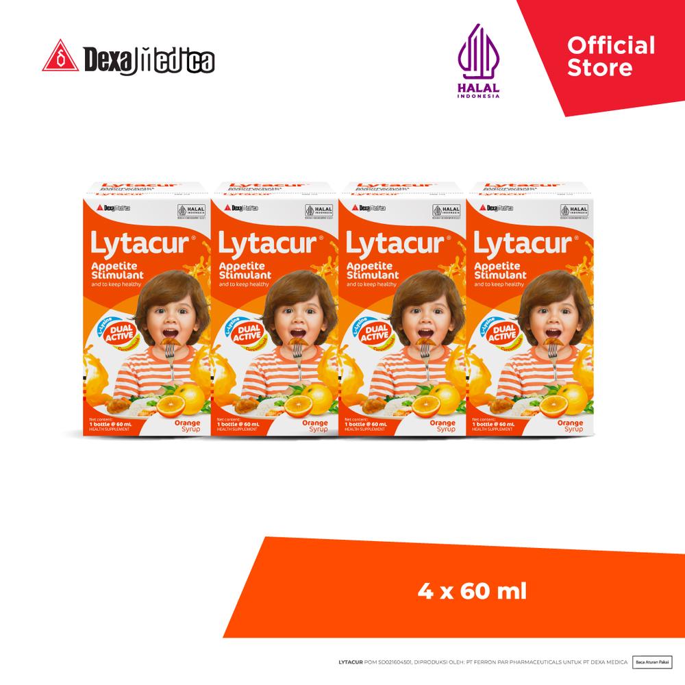 Lytacur Sirup Rasa Jeruk 60 ml (x4) | Suplemen Vitamin Nafsu Makan Anak Aktif Sehat Tumbuh Kembang