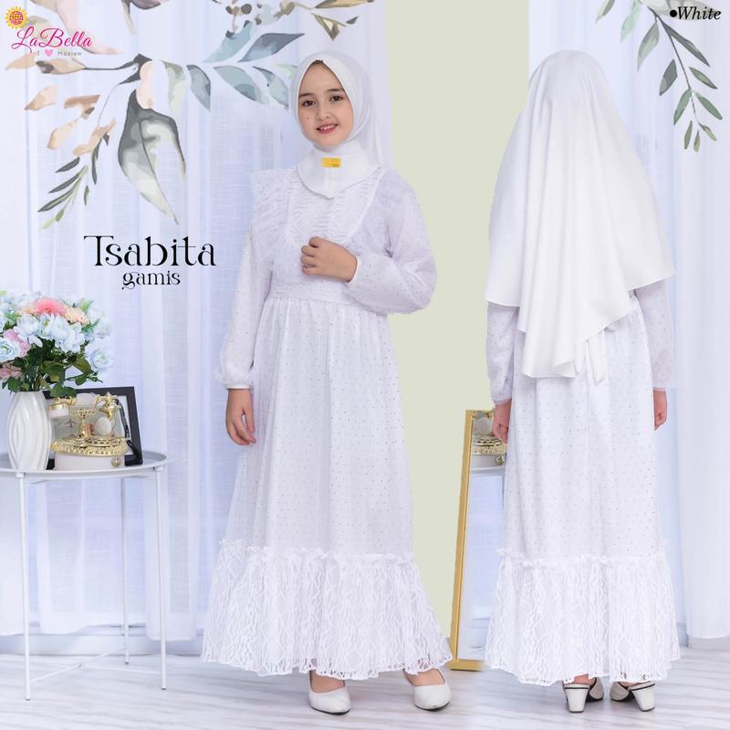 Baju Gamis Anak Tsabita gamis anak usia 4 5 6 8  10 thn  muslim pesta Bruklat kombinasi tutu  mewah Putih Dress Lebaran Remaja Wanita Syari Maxi Maxi Syari Kondangan Dewasa Kulot 4