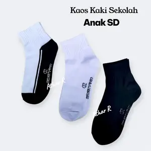 3 Pasang Kaos Kaki Anak Sekolah SD Putih Telapak Hitam Katun Lembut Elastis Nyaman Tebal Fashion