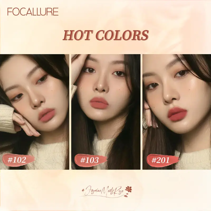 [Official] FOCALLURE Matte Lipstick-Tahan air Lipstik Krem #JasmineMeetsRose 1