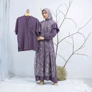 (HALLOVIN) SetCouple Kanaya Gamis Brukat Bordir dan koko NON HIJAB crincle highquality free Brooch By Hallovin Daily Dewasa Muslim Dress Baju