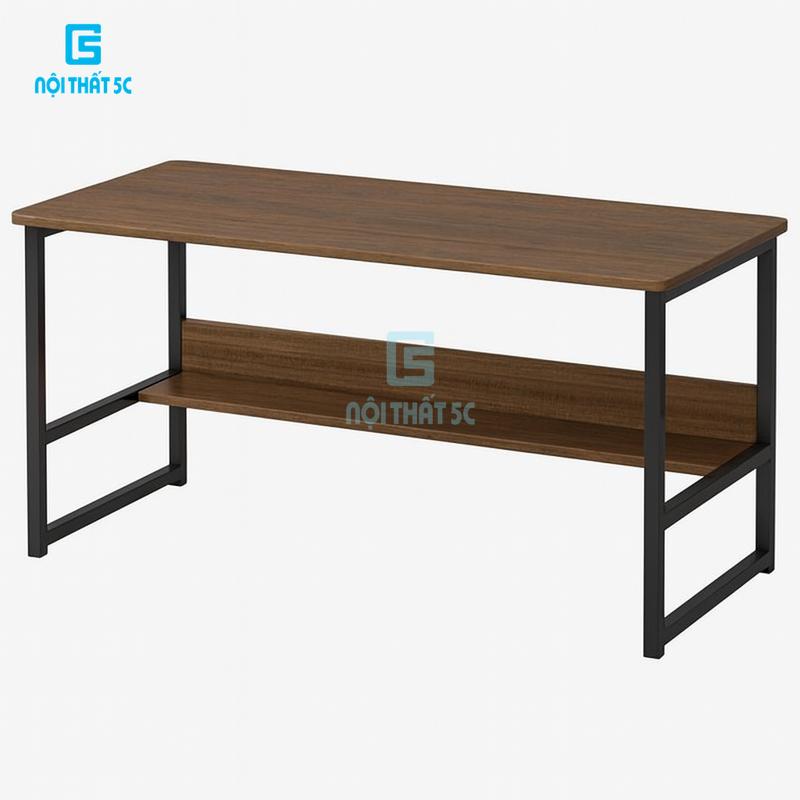 Bàn học kèm kệ lửng nhiều kích thước thiết kế vintage kèm lỗ đi dây điện có mặt gỗ bo tròn góc phù hợp học tập làm việc decor phòng NỘI THẤT 5C