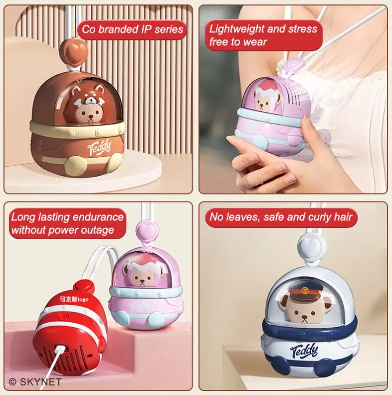 Teddy genuine space bladeless hanging rope hanging neck handheld fan collection cute creative charging office carry on chain  fan kipas  12 kipas  tiankeplus Usb