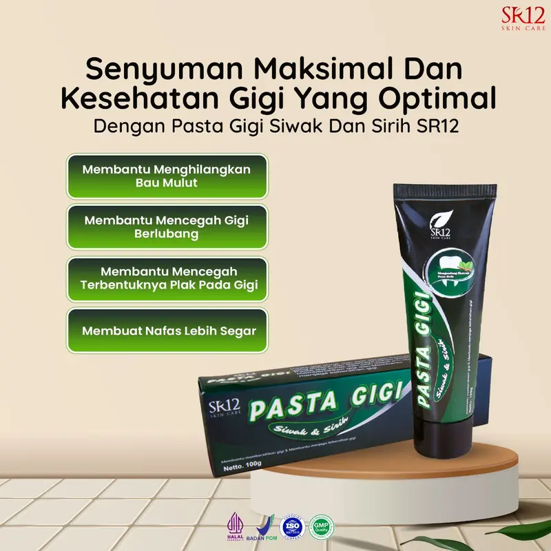 Pasta Gigi Charcoal & Siwak SR12 - Pemutih Gigi Penghilang Bau Mulut & Plak - Formula Herbal Alami - No BPOM NA18211400015 & NA18211400016 4