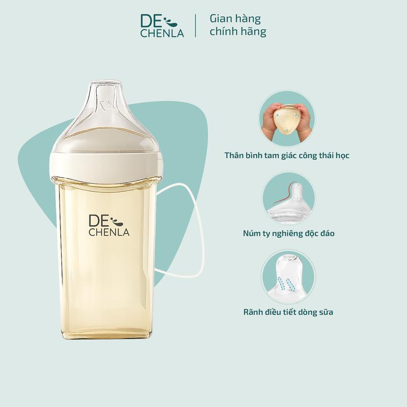 [MÀU KEM] Bình sữa Dechenla Ergotriangle PPSU 240ml chống sặc chống đầy hơi cho bé