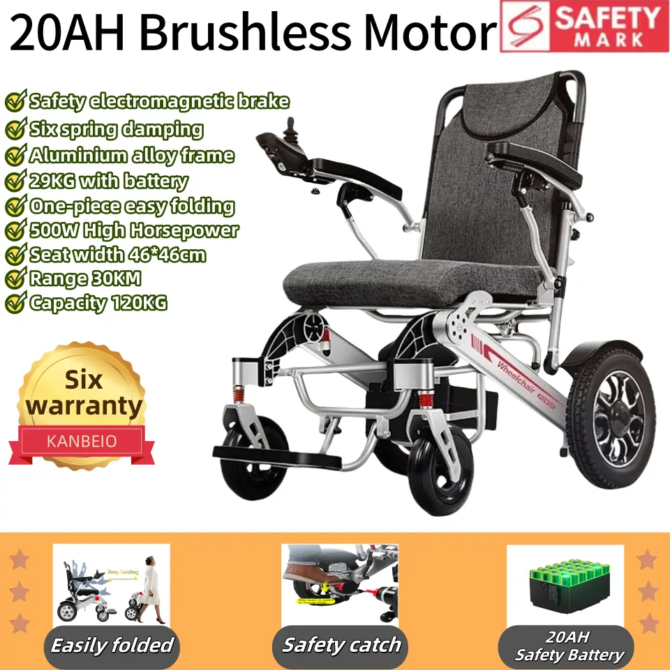 KANBEIO 20AH Adult electric wheelchair climbing assistance foldable 120kg capacity