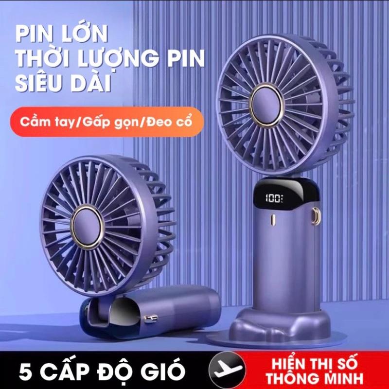 Giá Sỉ  Quạt Cầm Tay Mini Tích Điện ,Pin Sạc 10.000mAh,5 Tốc Độ Gió Có Dây Đeo Cổ,Đèn LED Hiển Thị Mẫu Mới