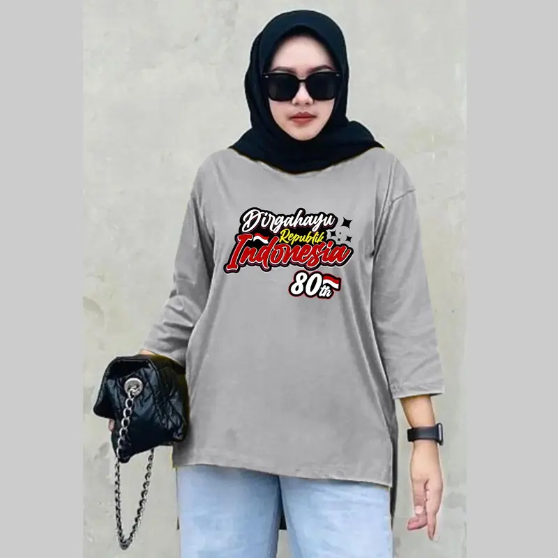 Atasan Oversize Kemerdekaan NKRI Lengan 7/8 / Atasan HUT RI 80 th 2025/ Kaos Seragam Agustusan Kekinian Murah Wanita Baju 2